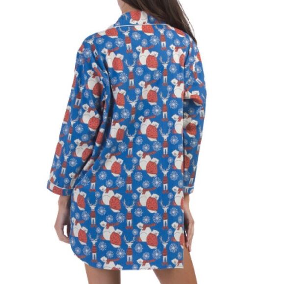 Mahogany Snow Buddies Polar Bears Rain Deer Flannel Sleep Night Shirt - Picture 2 of 6